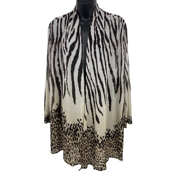 Chicos Travelers Collection Zebra Print Open Front Kimono Cardigan Jacket Size M - Picture 1 of 8